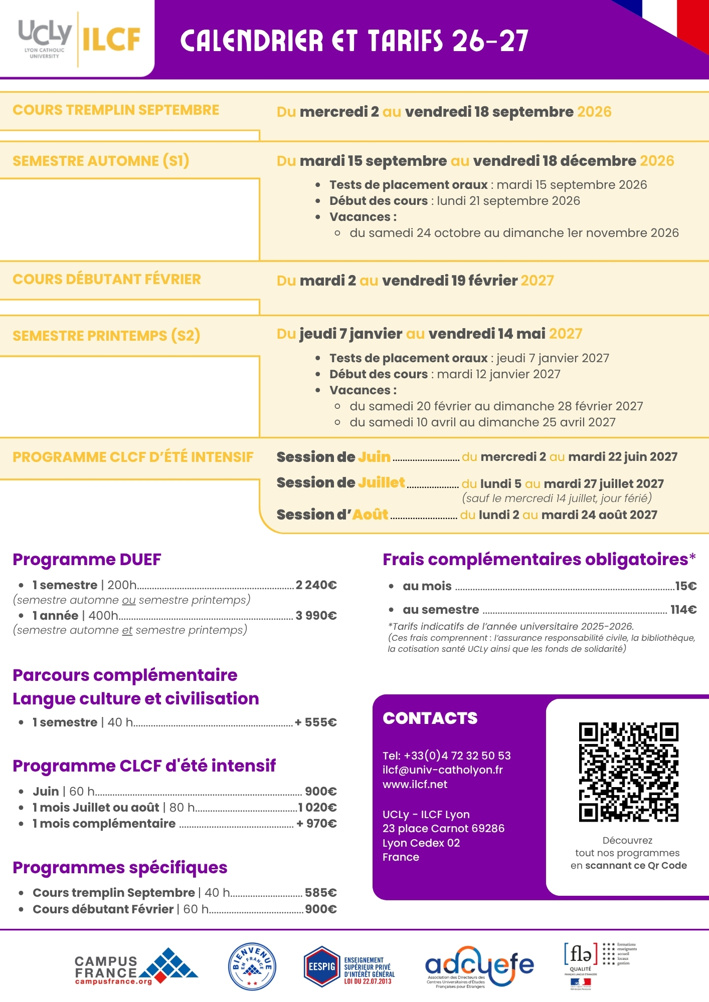 Fr-Calendrier et tarifs 26 27